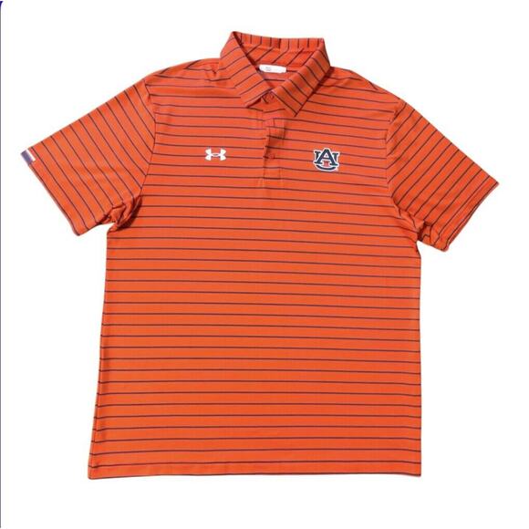Under Armour Heat Gear Polo Shirt Mens Large Orange Stripes Auburn Tigers Loose - Picture 2 of 7